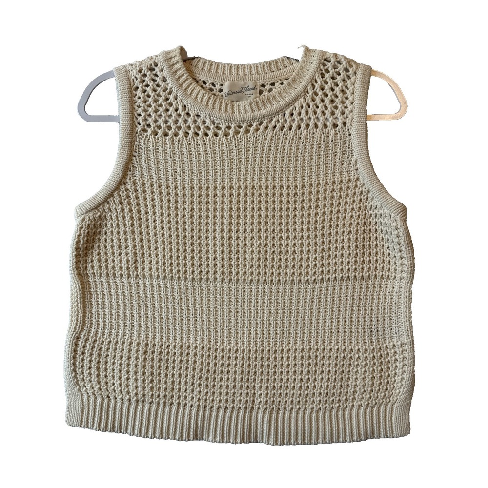 Universal Thread Cream Open Knit Crochet Sweater Tank Top Vest M Coastal Indie